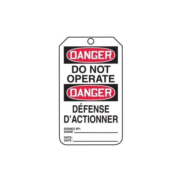 Accuform Safety Tags, DANGER DO NOT OPERATE BILINGUAL FRENCH, 5.75in x 3.25in, PF-Cardstock, 25PK - TMF125CTP