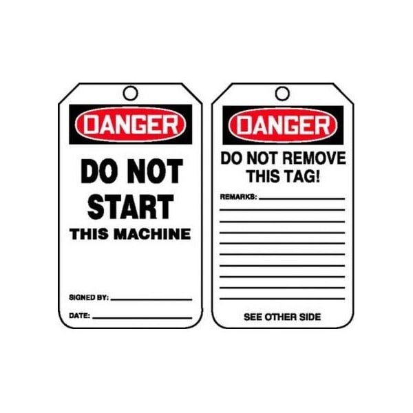 Accuform Safety Tags, DANGER DO NOT START THIS MACHINE, 5.75in x 3.25in, RP-Plastic, 5PK - MDT225PTM