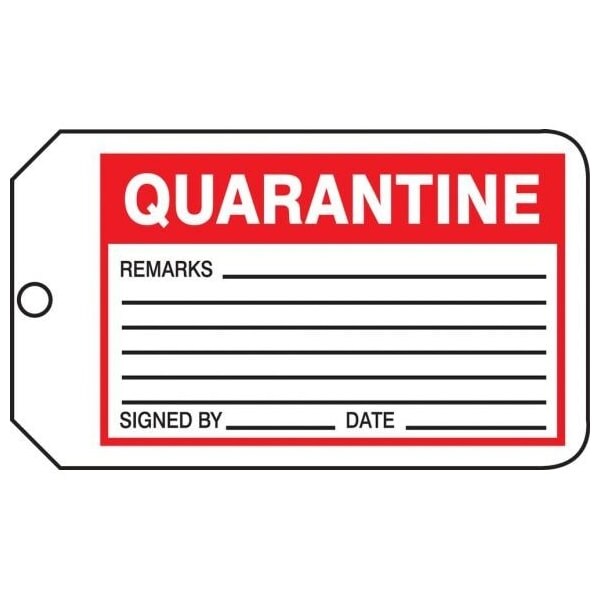 Accuform Safety Tags, QUARANTINE, 5.75in x 3.25in, RP-Plastic, 5PK - MMT339PTM