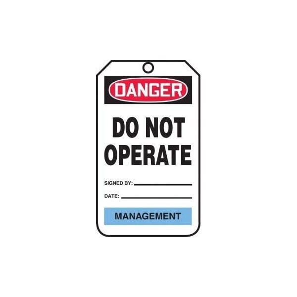 Accuform Safety Tags, DANGER DO NOT OPERATE MANAGEMENT, 5.75in x 3.25in, RP-Plastic, 5PK - TPM228PTM