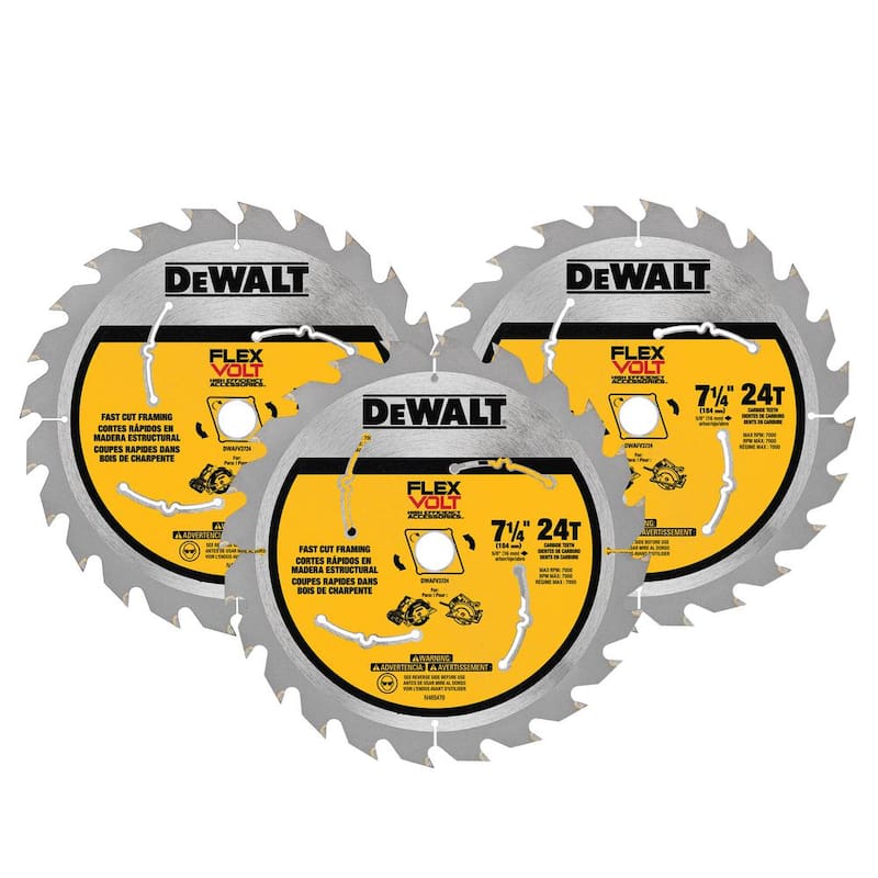 DEWALT Sierra Circular Ligera de 15 amperes y 7-1/4 pulgadas con Hoja de Sierra Circular de 24 dientes de bonificación (paquete de 3) - DWE575wDWAFV37243