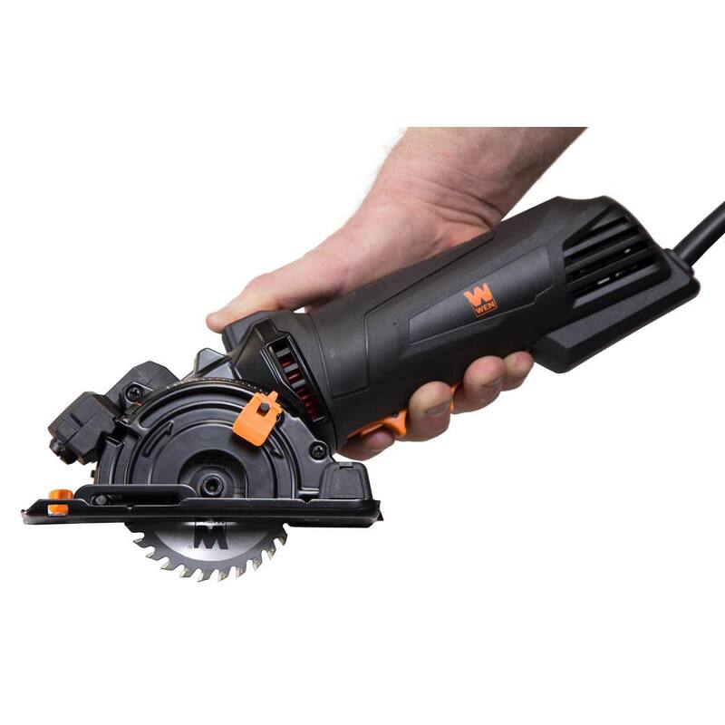 Sierra circular compacta para corte profundo de 3-3/8 pulgadas con láser, estuche de transporte y 3 hojas - 36704