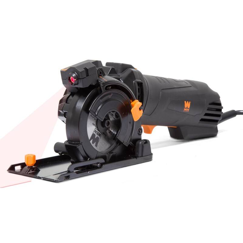 Sierra circular compacta para corte profundo de 3-3/8 pulgadas con láser, estuche de transporte y 3 hojas - 36704
