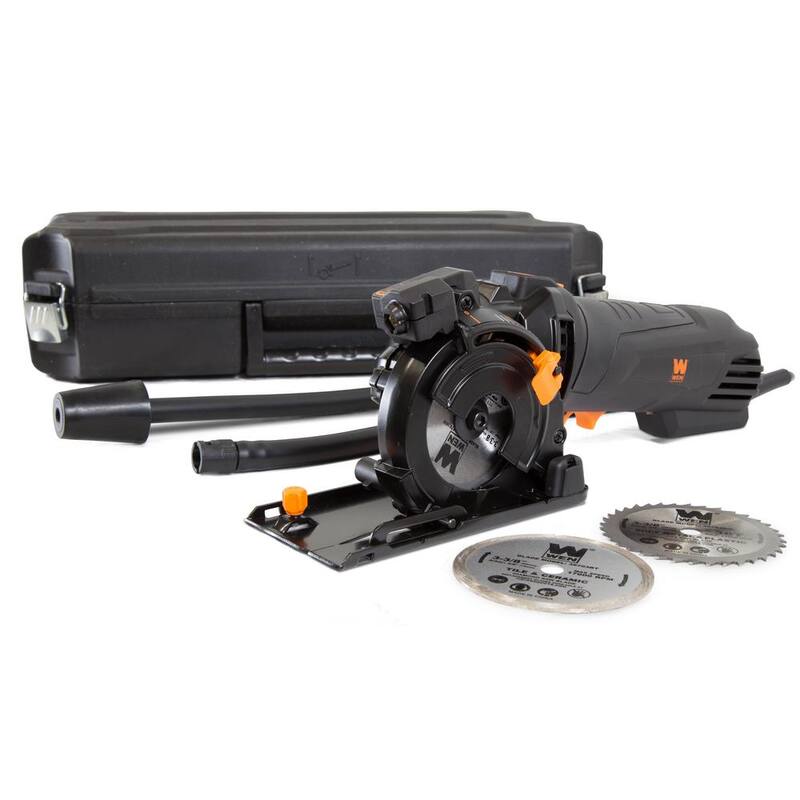 Sierra circular compacta para corte profundo de 3-3/8 pulgadas con láser, estuche de transporte y 3 hojas - 36704