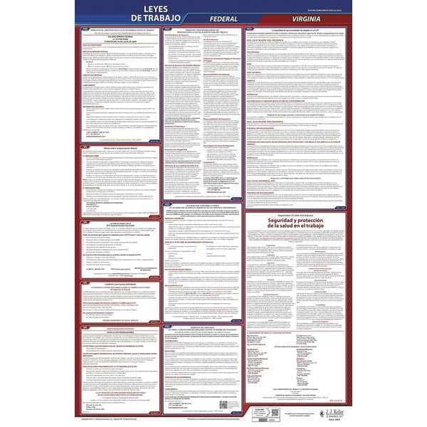 Jj Keller Labor Law Poster, Fed/STA, VA, SP, 26inH, 3yr - 400-VA-3