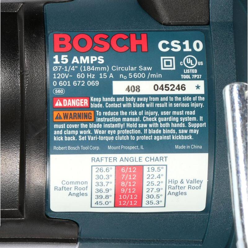 Sierra Circular con Cable de 15 amperios y 7-1/4 pulgadas de Bosch con Hoja de Carburo de 24 Dientes y Bolsa de Transporte - CS10