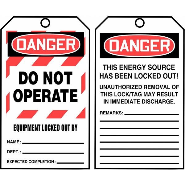 Accuform Danger Tag By The Roll, Danger, Cardstock, 3 in Width, 6 1/4 in Height, Write On Surface: Yes - TAR404