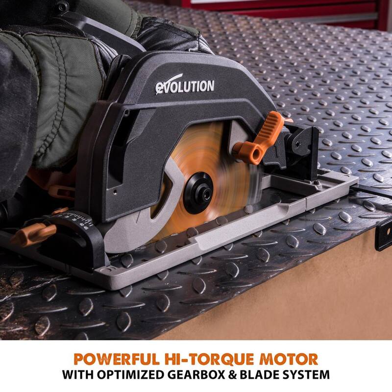Evolution Power Tools Kit de Sierra Circular de Carril de 15 Amperes de 7-1/4 pulgadas con Carril de 40 pulgadas, Freno Eléctrico y Hoja Multi-Material - R185CCSX
