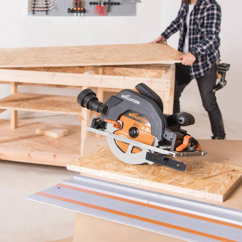 Evolution Power Tools Kit de Sierra Circular de Carril de 15 Amperes de 7-1/4 pulgadas con Carril de 40 pulgadas, Freno Eléctrico y Hoja Multi-Material - R185CCSX