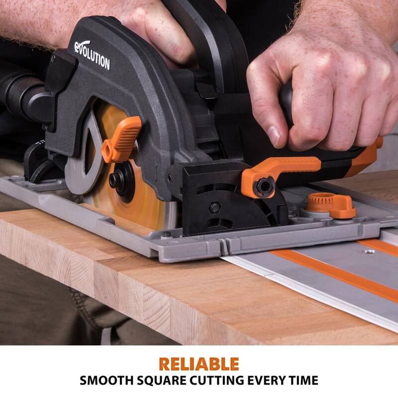 Evolution Power Tools Kit de Sierra Circular de Carril de 15 Amperes de 7-1/4 pulgadas con Carril de 40 pulgadas, Freno Eléctrico y Hoja Multi-Material - R185CCSX