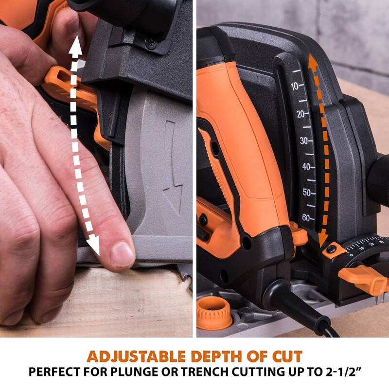 Evolution Power Tools Kit de Sierra Circular de Carril de 15 Amperes de 7-1/4 pulgadas con Carril de 40 pulgadas, Freno Eléctrico y Hoja Multi-Material - R185CCSX