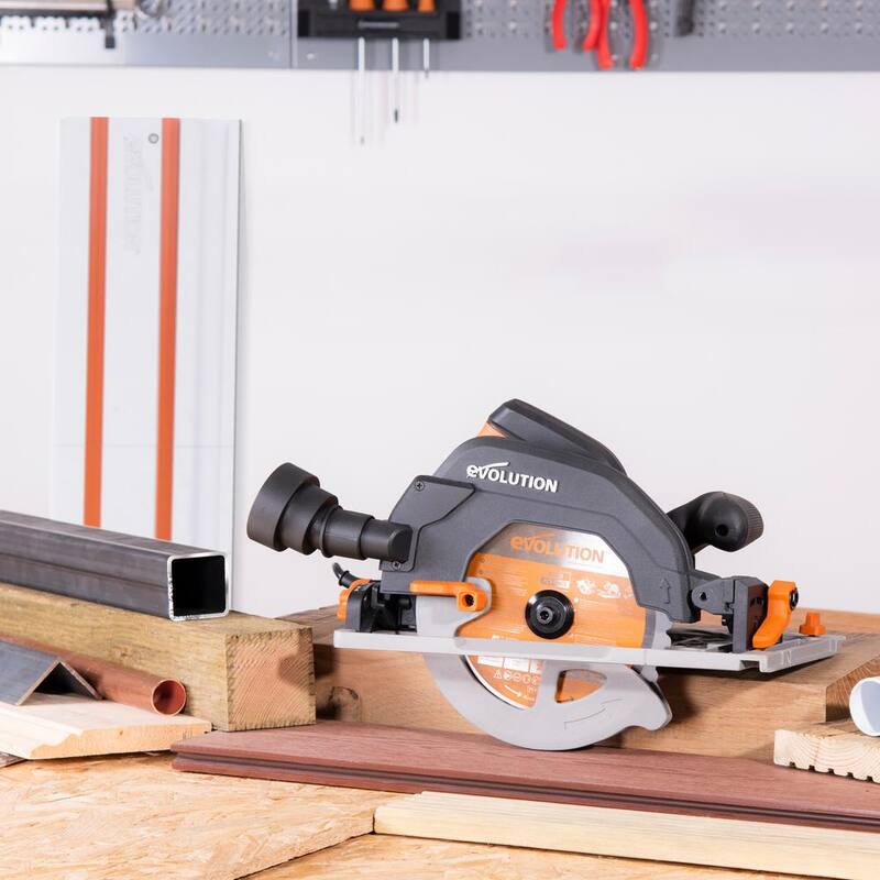 Evolution Power Tools Kit de Sierra Circular de Carril de 15 Amperes de 7-1/4 pulgadas con Carril de 40 pulgadas, Freno Eléctrico y Hoja Multi-Material - R185CCSX