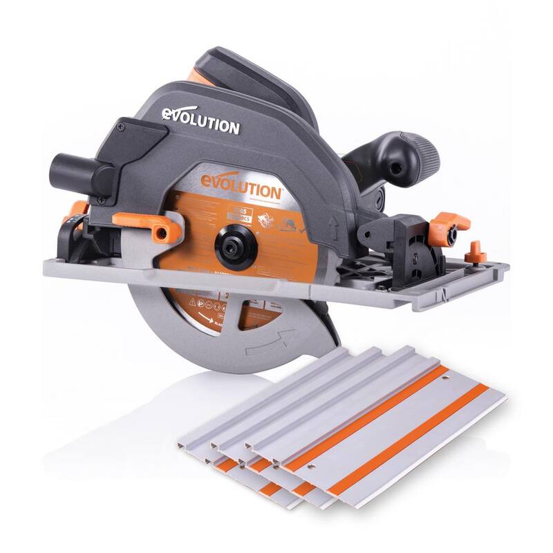 Evolution Power Tools Kit de Sierra Circular de Carril de 15 Amperes de 7-1/4 pulgadas con Carril de 40 pulgadas, Freno Eléctrico y Hoja Multi-Material - R185CCSX