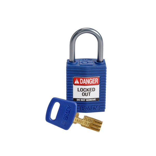 Brady Compact SafeKey Key Retaining Nylon Padlock 1 in Aluminum Shackle KD Blue 1PK - CPT-BLU-25AL-KD