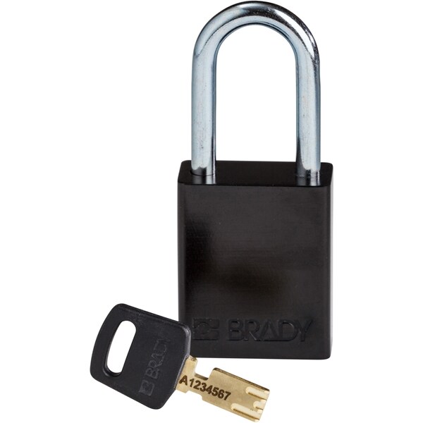 Brady Safekey Lockout Padlock Aluminum Black 1.5" Stee - ALU-BLK-38ST-KD
