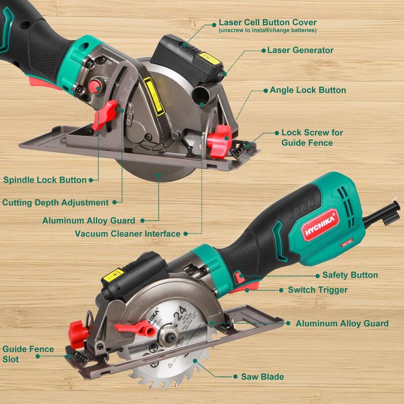Sierra circular eléctrica mini de 6.2 amperios con 6 cuchillas de corte máximo de 1-11/16 pulgadas a 90 grados, mango de goma - E0026US
