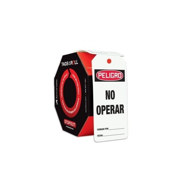 Accuform Spanish Tags By-The-Roll, Danger Do Not Operate, PF-Cardstock, 250/Rl - TAR141