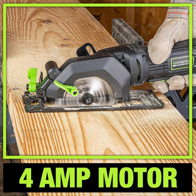 GENESIS 4.0 Amp 4-1/2 in. Sierra Circular Compacta con Hoja de 24T, Guía de Corte, Adaptador para Aspiradora y Llave para Cambiar la Hoja - GCS445SE