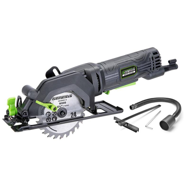 GENESIS 4.0 Amp 4-1/2 in. Sierra Circular Compacta con Hoja de 24T, Guía de Corte, Adaptador para Aspiradora y Llave para Cambiar la Hoja - GCS445SE