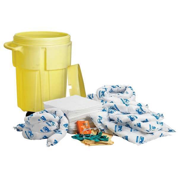 Brady Spill Kit, 38 gal Volume Absorbed per Kit, 55 gal Capacity, Drum, Yellow - SKO-55W