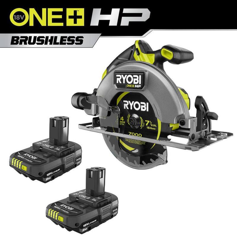 SIERRA CIRCULAR INALÁMBRICA RYOBI ONE+ HP 18V Brushless de 7-1/4 pulgadas con batería GRATIS de 2.0 Ah (paquete de 2) - PBLCS300B-PBP2006