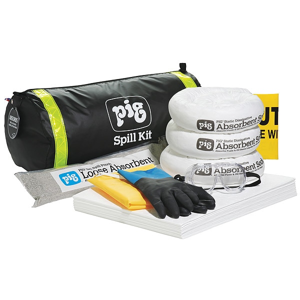 Pig Spill Kit, 5 gal Volume Absorbed per Kit, Not Applicable Capacity, Bag, Black, 1 - KIT802