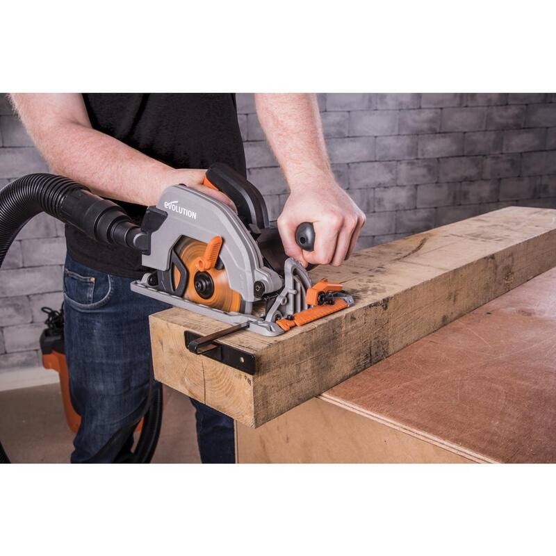 Herramienta eléctrica Evolution Power Tools de 15 amperes, sierra circular de 7-1/4 pulgadas con luz LED, freno eléctrico, cable de alimentación de goma de 13 pies y hoja multiusos - R185CCS