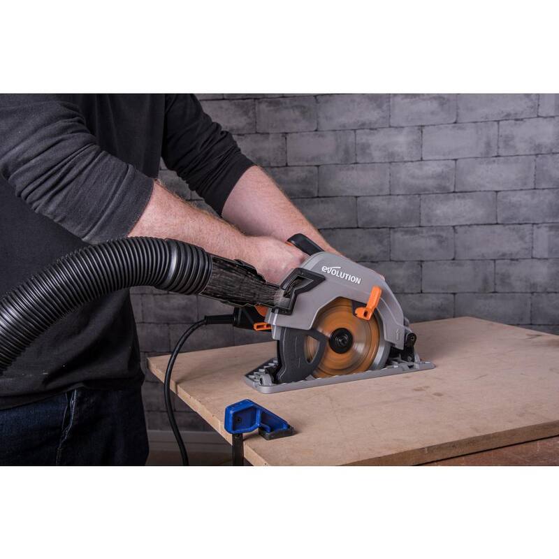 Herramienta eléctrica Evolution Power Tools de 15 amperes, sierra circular de 7-1/4 pulgadas con luz LED, freno eléctrico, cable de alimentación de goma de 13 pies y hoja multiusos - R185CCS