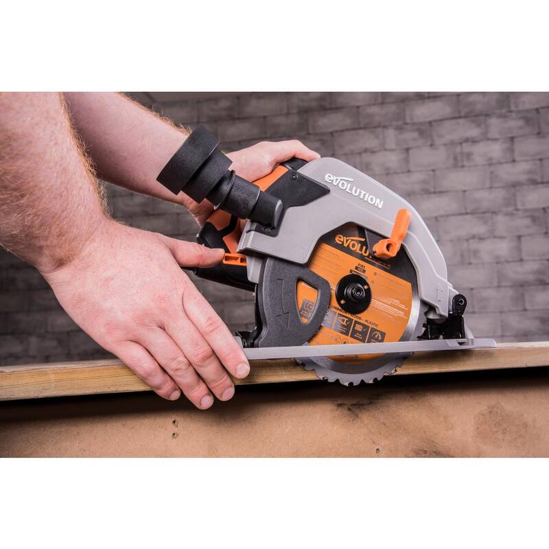 Herramienta eléctrica Evolution Power Tools de 15 amperes, sierra circular de 7-1/4 pulgadas con luz LED, freno eléctrico, cable de alimentación de goma de 13 pies y hoja multiusos - R185CCS