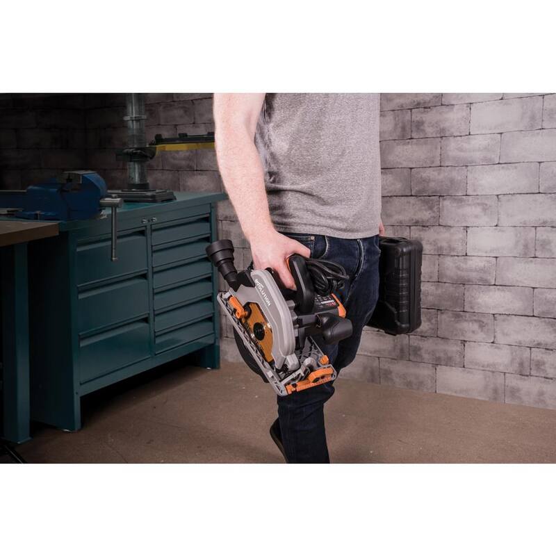 Herramienta eléctrica Evolution Power Tools de 15 amperes, sierra circular de 7-1/4 pulgadas con luz LED, freno eléctrico, cable de alimentación de goma de 13 pies y hoja multiusos - R185CCS