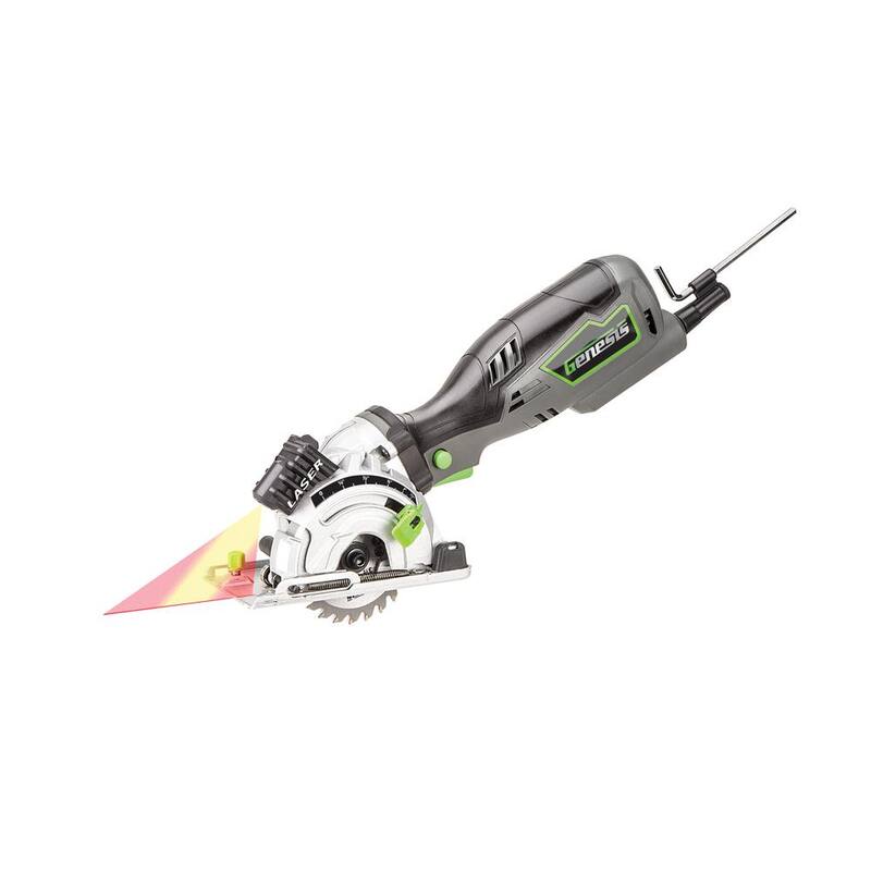 Kit de sierra circular compacta Genesis de 5.8 amperes con control de empuñadura en inmersión de 3-1/2 pulgadas, láser, manguera, 3 hojas, guía de corte y bolsa - GPCS535CK