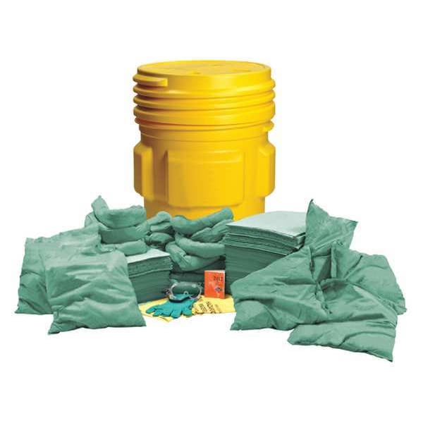 Condor Spill Kit, 55 gal Volume Absorbed per Kit, 65 gal Capacity, Drum, Yellow - 35ZR88
