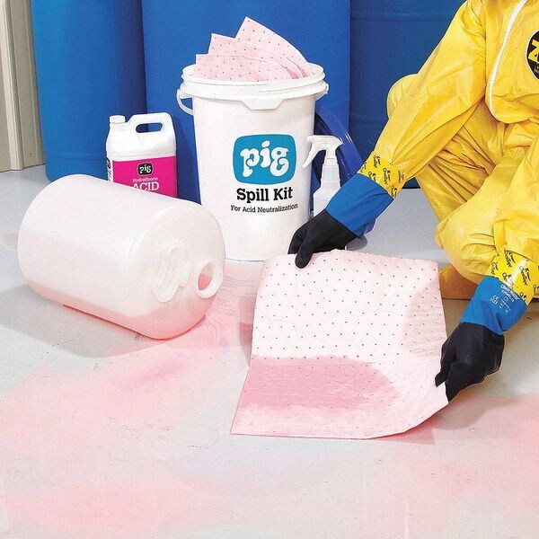 Pig Spill Kit, 2 gal Volume Absorbed per Kit, 6 1/2 gal Capacity, Bucket, White - KIT601
