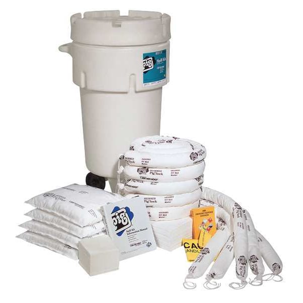 Pig Spill Kit, 31 gal Volume Absorbed per Kit, 50 gal Capacity, Drum, White, 123 - KIT468