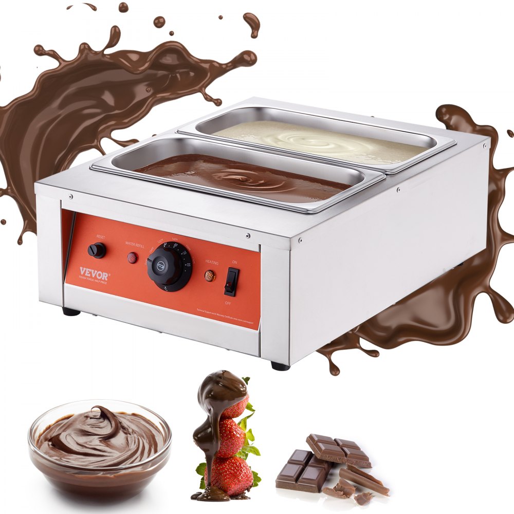 VEVOR Chocolate Tempering Machine, 17.6 Lbs 2 Tanks Chocolate Melting Pot TEMP Control 86~185℉, 1500W Stainless Steel Electric Commercial Food Warmer For Chocolate/Milk/Cream Melting and Heating - Q1761500W30423AN2V1