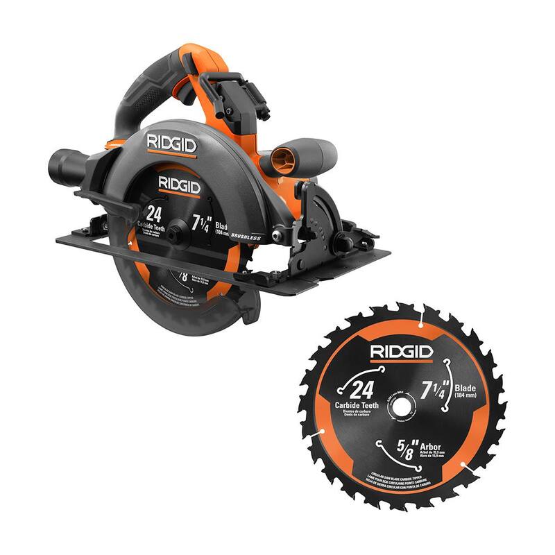 Sierra circular inalámbrica sin escobillas RIDGID de 18V de 7-1/4 pulgadas (solo herramienta) con una hoja extra de sierra circular de 7-1/4 pulgadas - R8657B-AC714N