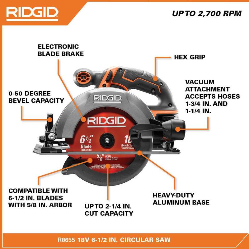 Sierra circular inalámbrica RIDGID de 18V con batería de iones de litio de 4.0 Ah - R8655B-AC87004