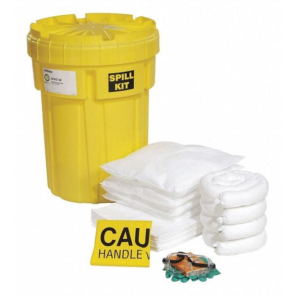 Spilltech Spill Kit, 23 gal Volume Absorbed per Kit, 30 gal Capacity, Drum, Yellow, 52 - SPKO-30