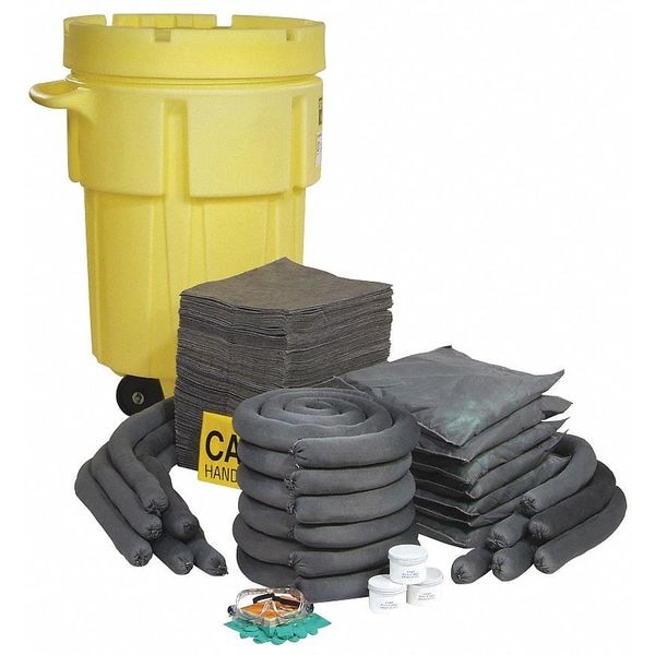 Spilltech Spill Kit, 87 gal Volume Absorbed per Kit, 95 gal Capacity, Drum, Yellow, 196 - SPKU-95-WD