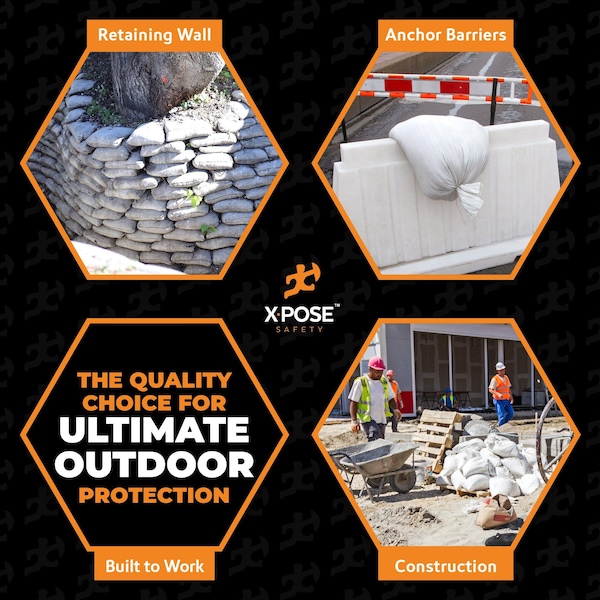 Xpose Safety Woven Poly Sand Bags for Flooding, 14 x 26, 50 lb WL, Empty, White, Pack of 100, 100PK - SBW-1426-100-X-S