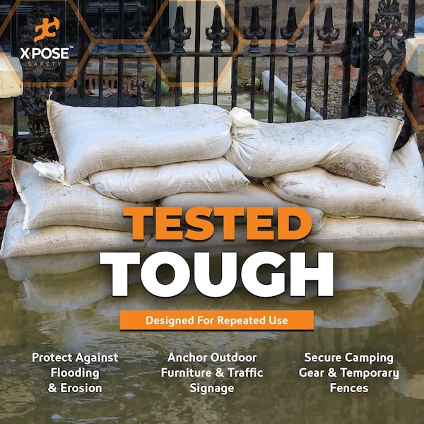 Xpose Safety Woven Poly Sand Bags for Flooding, 14 x 26, 50 lb WL, Empty, White, Pack of 100, 100PK - SBW-1426-100-X-S