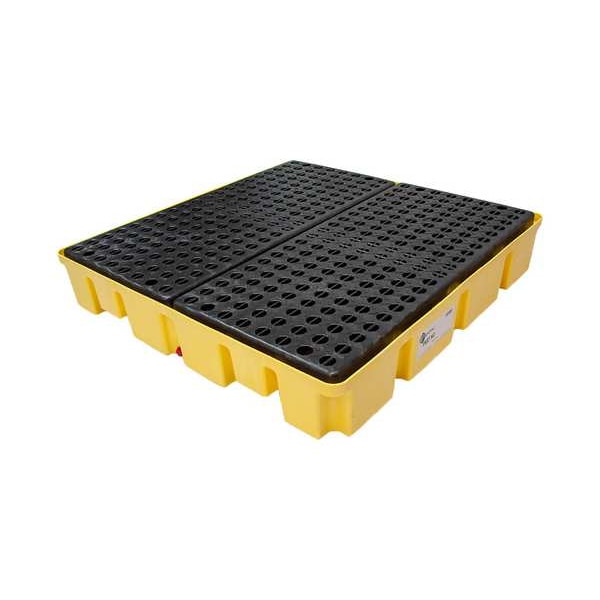 Enpac Spill Pallet, 66 gal Spill Capacity, 4 Drums, 6,000 lb Load Capacity, High Density Polyethylene - 5400-YE-D