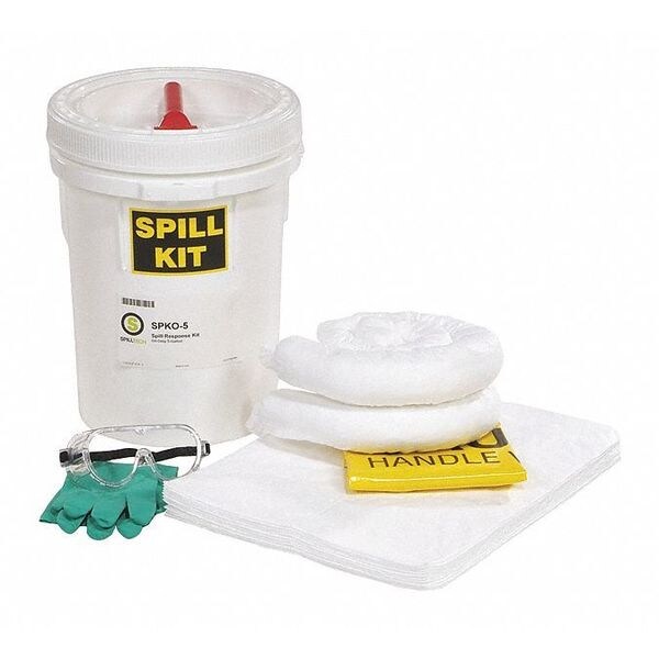 Spilltech Spill Kit, 5 gal Volume Absorbed per Kit, 5 gal Capacity, Drum, Yellow, 24 - SPKO-5