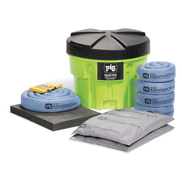Pig Spill Kit, 12 gal Volume Absorbed per Kit, 20 gal Capacity, Drum, Green, 35 - KIT264