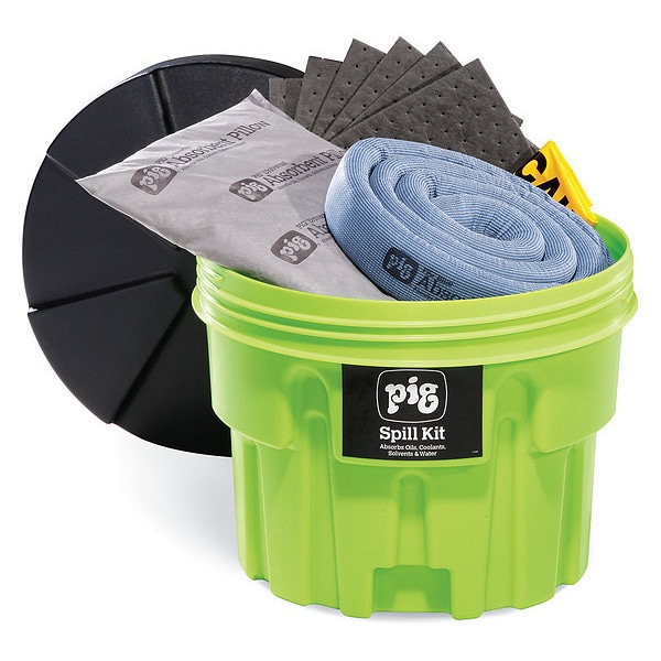 Pig Spill Kit, 12 gal Volume Absorbed per Kit, 20 gal Capacity, Drum, Green, 35 - KIT264