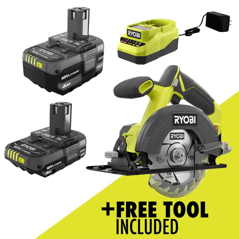 Kit de iones de litio RYOBI ONE+ 18V con baterías de 2.0 Ah y 4.0 Ah, cargador y sierra circular inalámbrica ONE+ 18V de 5-1/2 pulgadas gratis - PSK106SB-PCL500B