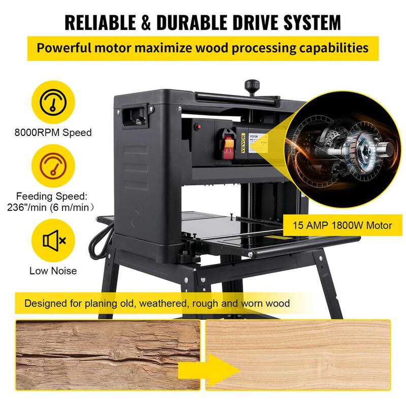 Cepilladora de banco VEVOR a 8000 RPM, cepilladora de grosor de 1800 watts con soporte de hierro y sistema de escape de polvo - YBJYCMC13GB9TLXZXV1