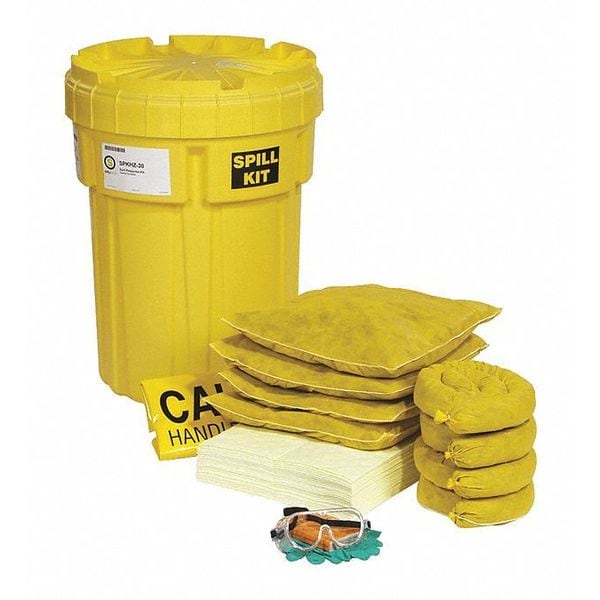 Spilltech Spill Kit, 23 gal Volume Absorbed per Kit, 30 gal Capacity, Drum, Yellow, 52 - SPKHZ-30
