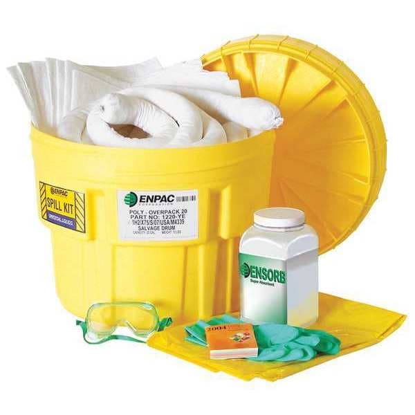 Enpac Spill Kit, 11 gal Volume Absorbed per Kit, 31 gal Capacity, Drum, Yellow, 36 - 1320-YE