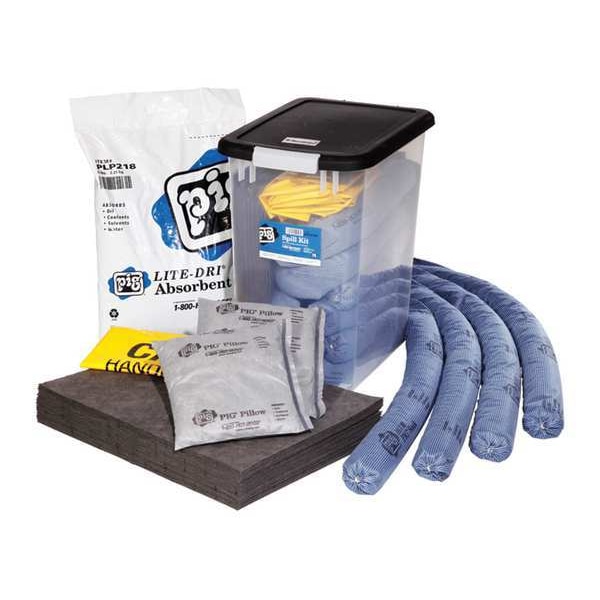 Pig Spill Kit, 12 gal Volume Absorbed per Kit, 29 gal Capacity, Can, Clear, 35 - KIT278